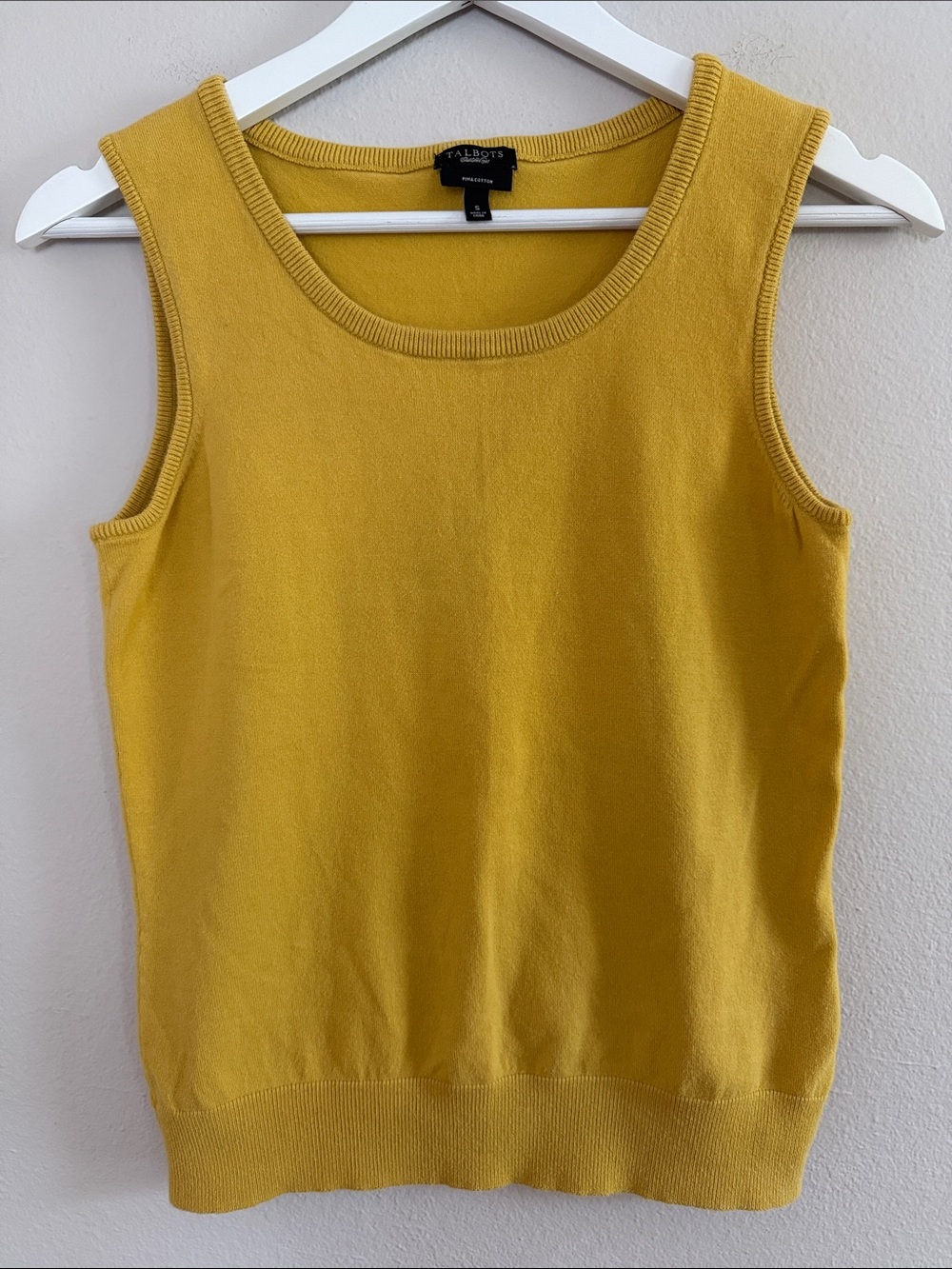 Talbots Mustard Yellow Pima Cotton Blend Sleeveless Sweater Shell S [PH0880]